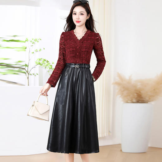 SZWY5335秋季V领法式连衣裙女2025年新款洋气修身时尚优雅实拍女装长裙子 商品图3