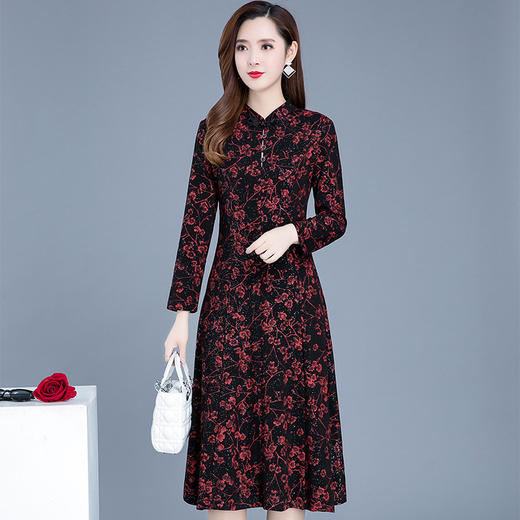 XYKL-16S时尚印花加绒大码连衣裙女冬季2025年新款韩版修身气质优雅打底裙 商品图2