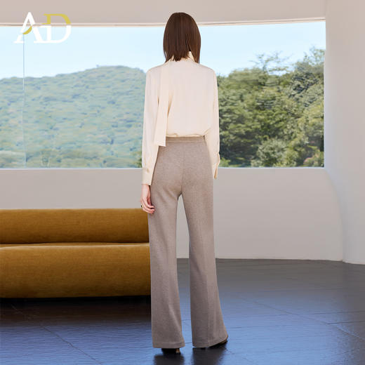 AD香槟色长袖衬衫女气质垂感飘带领上衣2025秋季新款时尚套装裤子 商品图4