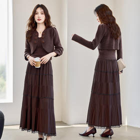 HR YBER616法式浪漫洋气时尚小香风丝绒花朵扣韩版三件套裙