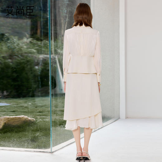 艾尚臣米白色衬衫半裙两件套女高级感长袖衬衣职业装美容院工作服 商品图4