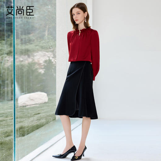 艾尚臣红色气质衬衫套装裙女早秋高级感设计感职业装轻职场工作服 商品图3