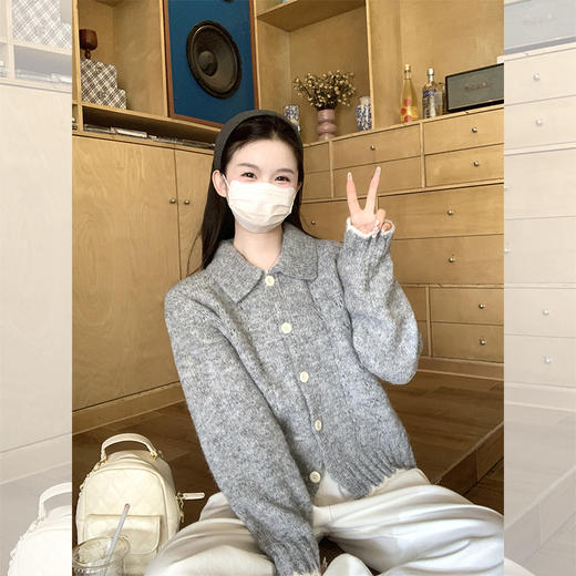 西遇慵懒风针织外套女秋季新款polo领纽扣宽松毛衣开衫SS051619 商品图3