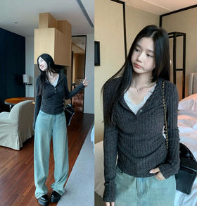 【蕾丝拼接抽褶打底衫】格雷系穿搭 镂空蕾丝+针织的组合 恰到好处的收腰设计