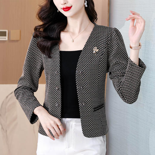 KQL E333M3103小西装妈妈外套修身显瘦气质双排扣西服 商品图2