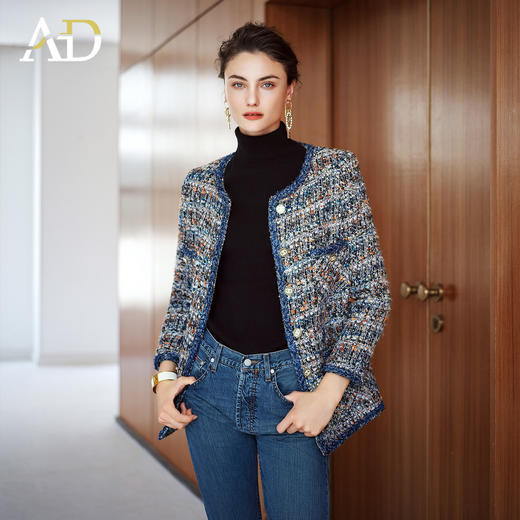 AD新款花色粗花呢小香风外套女2025新款秋冬气质圆领羊毛编织上衣 商品图3