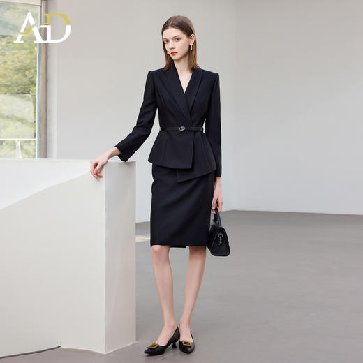AD高端职场通勤女装2025新款黑色西装套装秋季长袖职业装正装裙子 商品图1