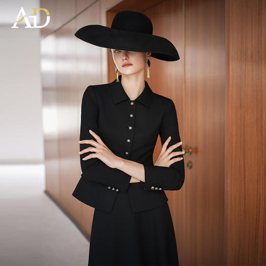 AD黑色高级感银丝细闪西装伞裙女2025新款单排扣西服两件套名媛风 商品图2