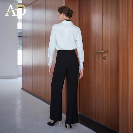 AD高级轻奢穿搭一整套2025新款蕾丝边V领衬衫女百搭高腰黑色西裤 商品图4