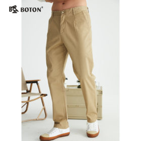[棉弹舒适]波顿男士春夏季卡其色宽松直筒薄款纯色休闲长裤ME806122