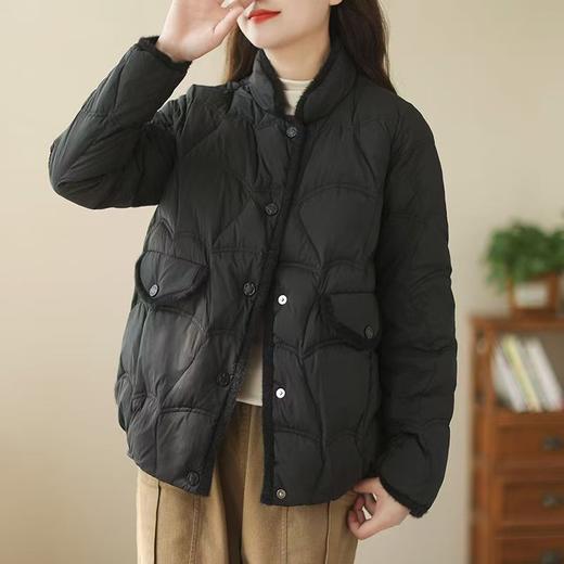 百媚生 复古文艺水貂毛相拼立领小香风轻羽绒外套TN2502 商品图1