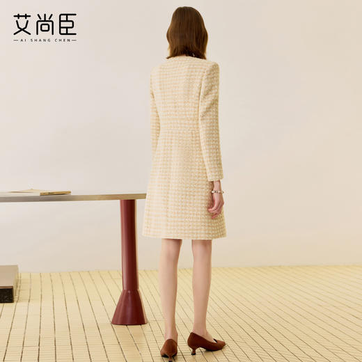 艾尚臣羊毛西装连衣裙女秋冬新款圆领粗花呢中长裙法式小香风裙子 商品图4
