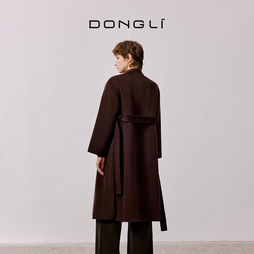 东黎 • 山羊绒女士秋冬西服翻领系带长款双面呢羊绒大衣 4A47 商品图6