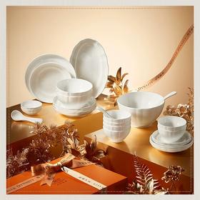 【6F】玛戈隆特海棠本色骨瓷散件送礼新婚结婚碗碟套装家用菜盘勺高级感28头