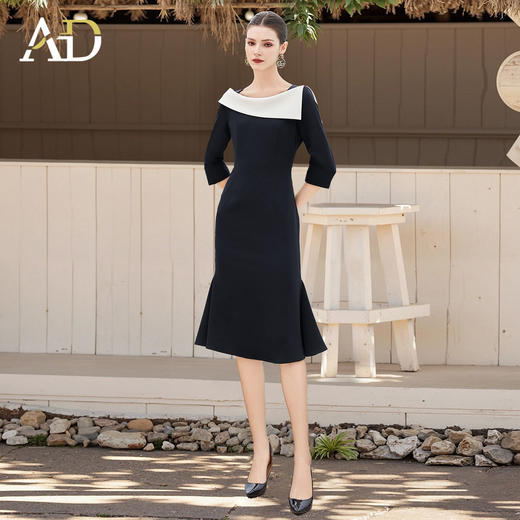 AD法式赫本黑色西装连衣裙女设计感名媛职业裙宴会主持小礼服鱼尾 商品图2