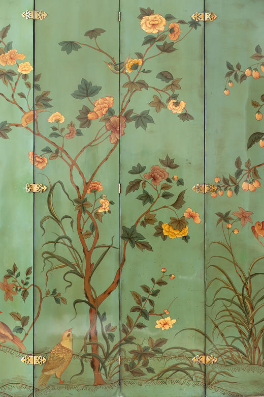 【已售】独角鹿西洋古董19世纪中国清代出品官邸人物与亭台山水主题黑漆地款彩双面八曲屏风 商品图9