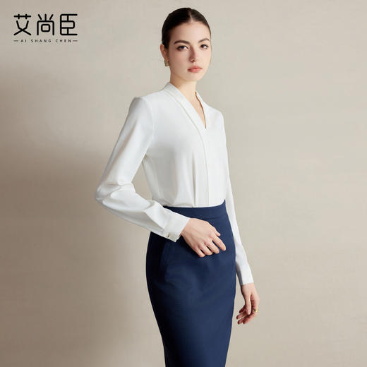 艾尚臣白色衬衫套装裙女职业正装商务西服半身包臀两件套工作服秋 商品图2