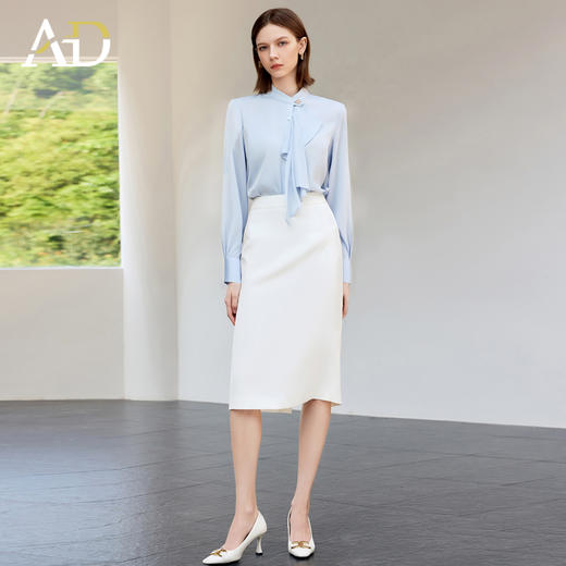 AD通勤蓝色衬衫女2025新款气质女神范职业装长袖衬衣包臀裙两件套 商品图3