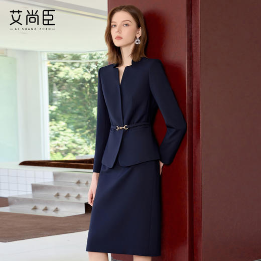 艾尚臣藏青色职业西装套装女轻奢高端商务西服正装正式场合工作服 商品图0