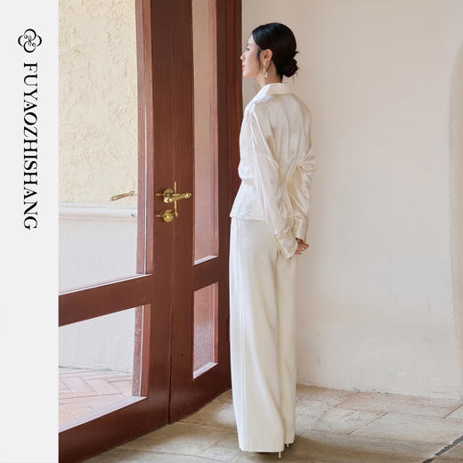 FUYAO扶摇 醋酸缎面衬衣女2025秋法式高级感白衬衫设计感小众上衣 商品图4