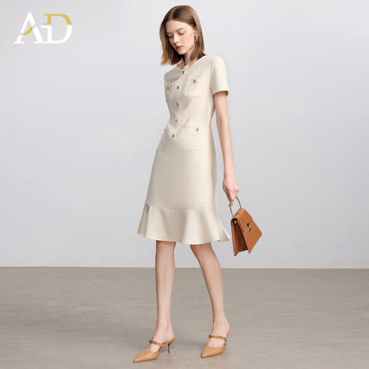 AD米白色小香风日常通勤连衣裙女2025新款夏季前台接待美容院工作 商品图0