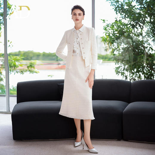 AD2025年新款名媛时尚套装女小香风外套高级感毛呢编织伞裙两件套 商品图3