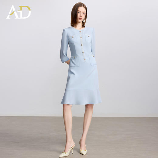 AD小香风圆领连衣裙女夏季新款收腰显瘦小个子高端通勤工作服西服 商品图1