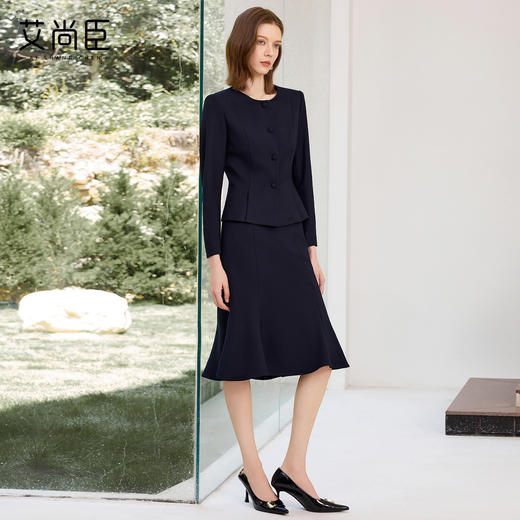 艾尚臣时尚西装套装裙女秋季新款藏青色气质西服半裙两件套工作服 商品图3