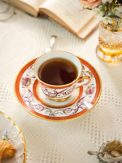 【已售】独角鹿西洋古董 19世纪法国御窑塞弗尔出品东方风格花纹手绘描金装饰花卉主题咖啡杯碟一套 商品图2