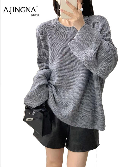 【浣熊绒羊毛针织】阿菁娜秋季新款浣熊绒羊毛针织衫云朵感小暖炉宽松毛衣复古慵懒风多色可选F30D302003 商品图7