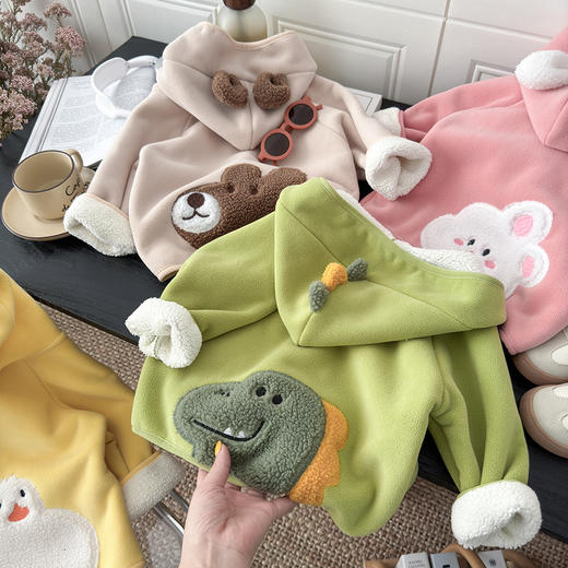 七仔福娃儿童连帽外套秋冬宝宝加绒上衣冬装男童衣服加厚奥粒绒女童童装潮80-130 商品图8