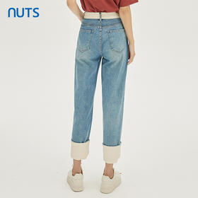 NUTS商场同款春秋季蓝色复古气质高腰卷边水洗牛仔长裤女331112215