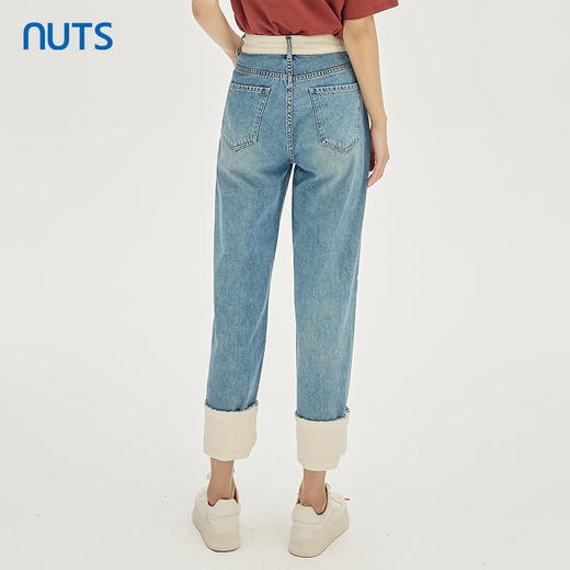 NUTS商场同款春秋季蓝色复古气质高腰卷边水洗牛仔长裤女331112215 商品图0