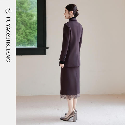 FUYAO扶摇 紫色法式复古西服套装女醋酸高级感蕾丝花边半裙两件套 商品图4