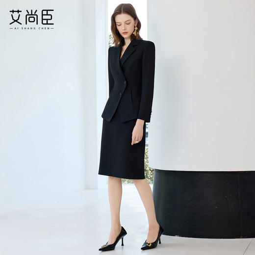 艾尚臣黑色职业套裙女秋酒店前台接待工作装高端气场强大西装套装 商品图3