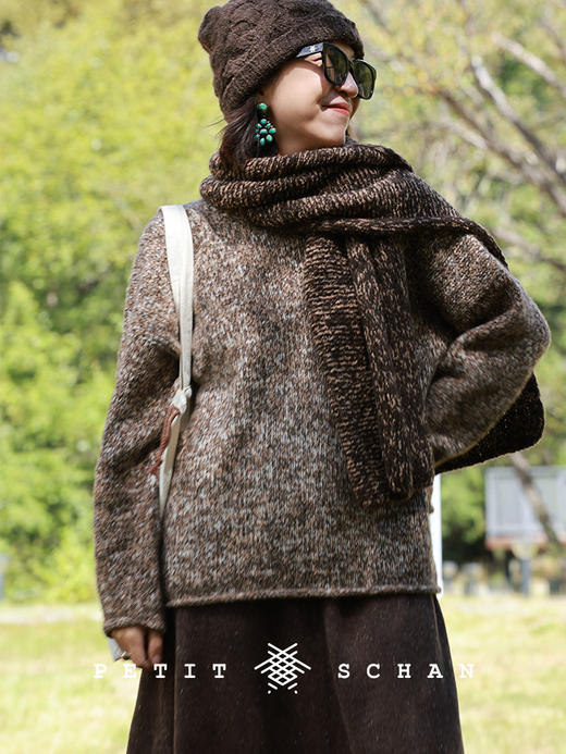 PETIT SCHAN小闪 CLO#925 The Lucky Trio 吉祥三宝 牦牛绒骆驼绒长绒棉手纺纱手编套头毛衣 商品图0