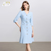 AD气质V领蓝色连衣裙女士职业装西服裙2025新款单排扣荷叶边裙子 商品缩略图1