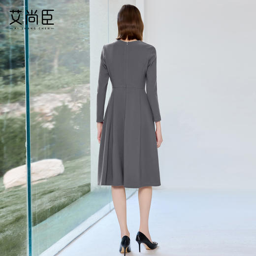 艾尚臣灰色职业连衣裙女气质设计感职业装优雅裙子正式场合工作服 商品图4