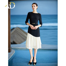 AD重要场合连衣裙秋季气质女神范职业西装裙接拼米白色荷叶边包裙