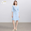 AD气质V领蓝色连衣裙女士职业装西服裙2025新款单排扣荷叶边裙子 商品缩略图0