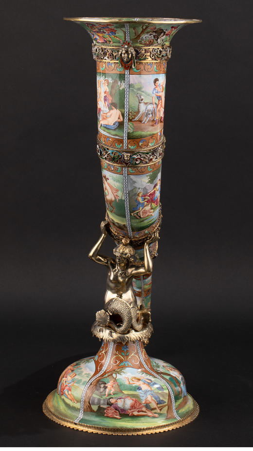 独角鹿西洋古董 1880年代奥地利出品古希腊神话主题珐琅彩绘银镀金装饰「丰饶之角」摆件 商品图4