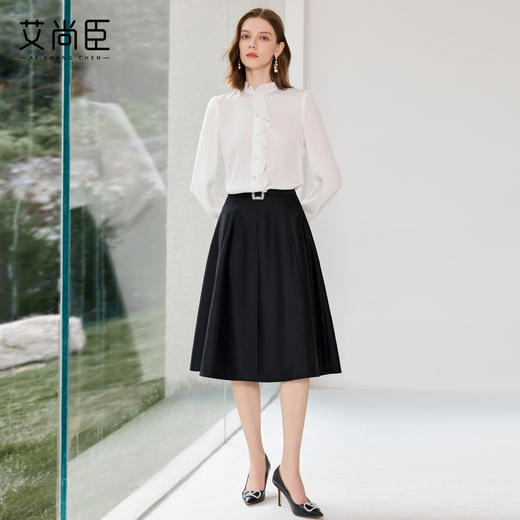 艾尚臣白色花边领衬衫套装裙女士法式长袖名媛衬衣轻奢高级感穿搭 商品图1