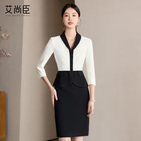 2025新款高级感假两件连衣裙时尚气质撞色拼接法式优雅西装连衣裙