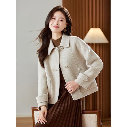 双面羊毛短款外套翻领时尚，百搭小个子显瘦毛呢大衣HR-QIXFS25-5116 商品图2