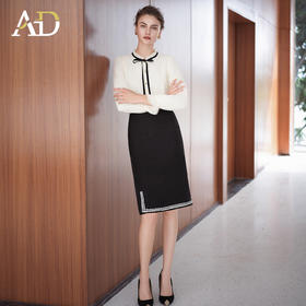 AD衬衫女2025新款韩版压褶小立领双层厚款长袖衬衣半身裙两件套装