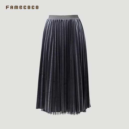 Famecoco范可儿半身裙网纱优雅百褶A字型裙自然腰通勤FAB6HA004 商品图3