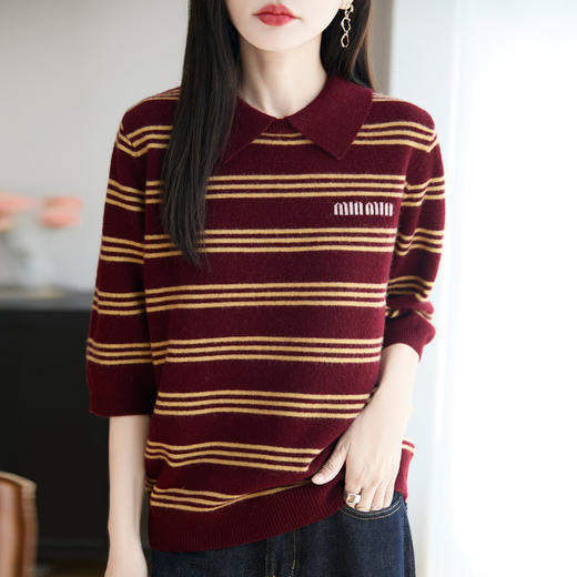 丁摩 100%纯羊毛Polo领字母套头打底针织衫毛衣M2-2510 商品图1