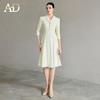 AD米色中袖连衣裙女气质名媛高端女神范高级感小翻领大摆西装裙子 商品缩略图3