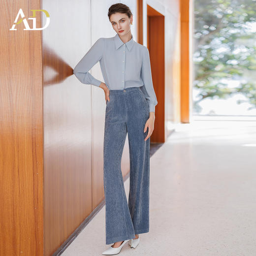 AD灯芯绒直筒裤女2025新款秋冬高级感气质衬衫两件套显瘦阔腿长裤 商品图1