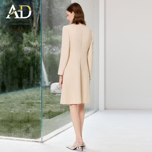 AD气质翻领粗花呢连衣裙女2025秋冬新款老钱风拼接长袖小香A字裙 商品图4